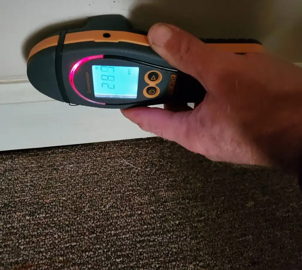 Moisture detection at baseboard during Storm Damage Restoration in Zeeland